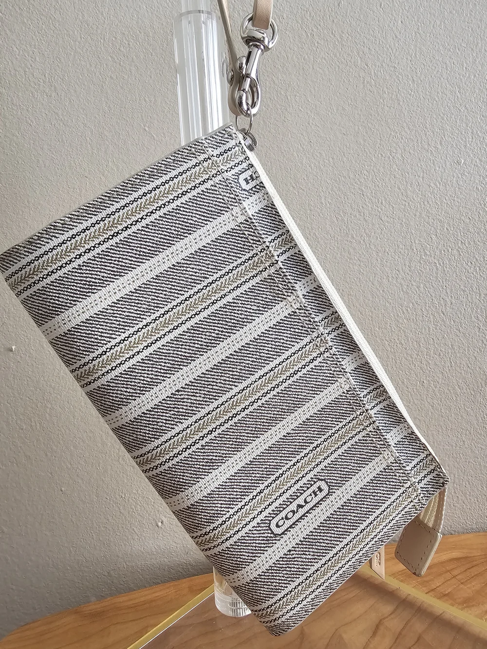 COACH Striped Wristlet in Cream and Black